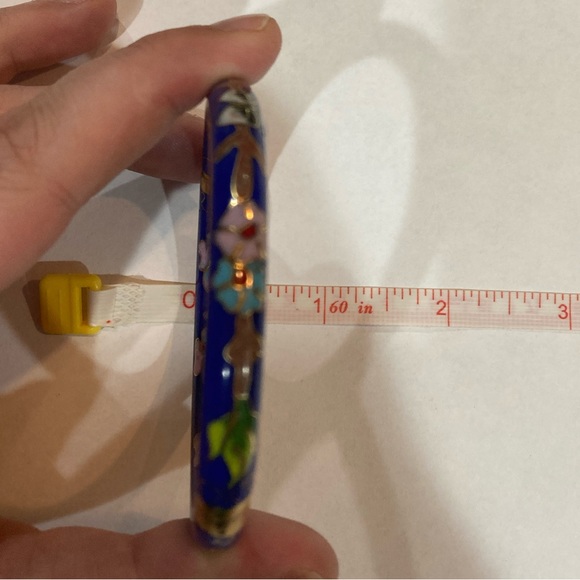 Cloisonné Hinged Bangle Bracelet Blue Pink Brown Yellow Good Used Condition - Picture 8 of 9